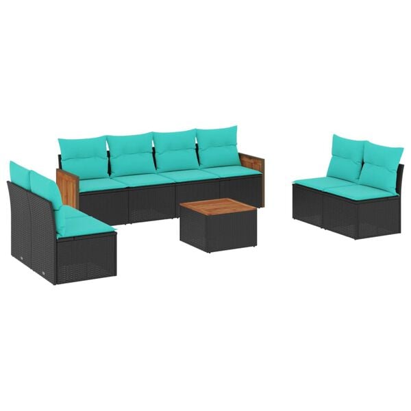 vidaXL 9 Piece Patio Sofa Set with Cushions Black Poly Rattan