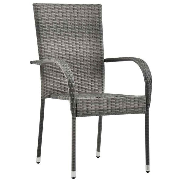 vidaXL Dining Chair Set of 2 Grey Poly Rattan Standard Stackable