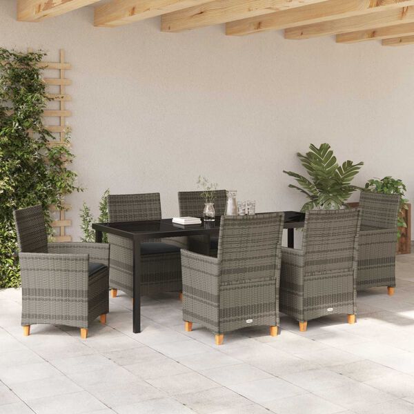 vidaXL Garden Dining Set 7 pcs Gray poly rattan