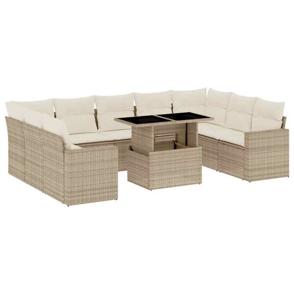 vidaXL Garden Sofa Set Beige Poly Rattan 10 Piece Modular