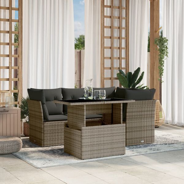 vidaXL Garden Sofa Set Grey PE Rattan Medium Modular Garden Sofa Set