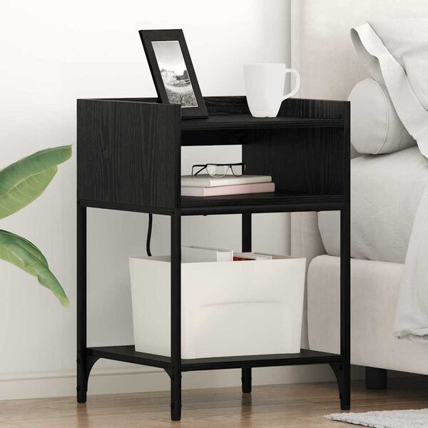 vidaXL Bedside Cabinet with Shelf Black Oak 15.75 x 15.75 x 24.02 in