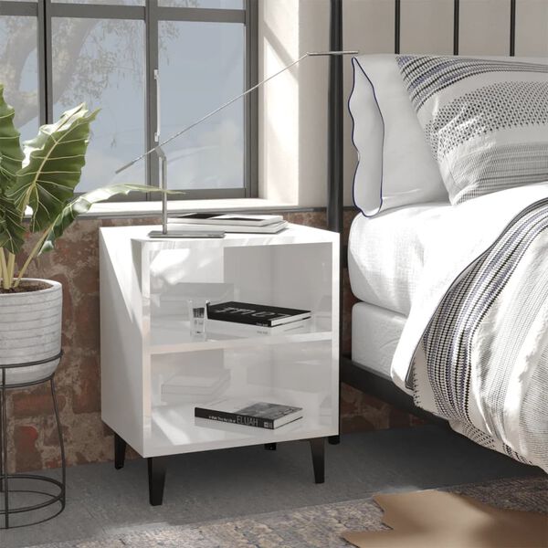 vidaXL Bed Cabinet Set of 2 High gloss white Engineered wood, metal