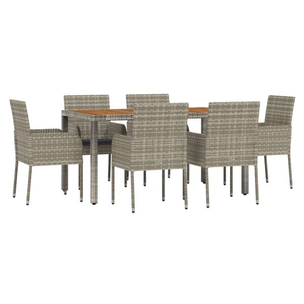 vidaXL Garden Dining Set Grey PE rattan Suitable for six individuals