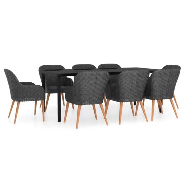 vidaXL Garden Dining Set Black Poly rattan Large Stackable