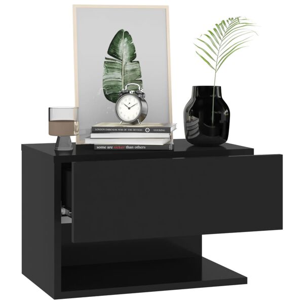 vidaXL Wall-mounted Bedside Cabinet Black Engineered wood Compact