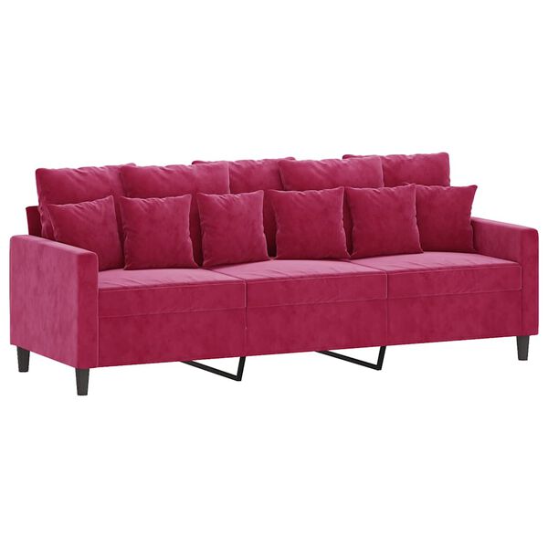vidaXL 3-seater Sofa Wine red Velvet (100% polyester), metal, textilene
