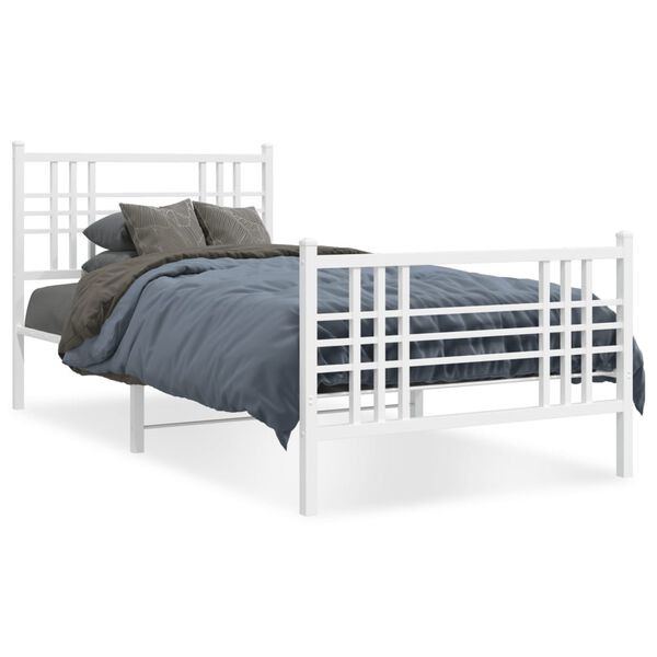 vidaXL Bed Frame White Steel Twin Single Bed Frame Rectangular