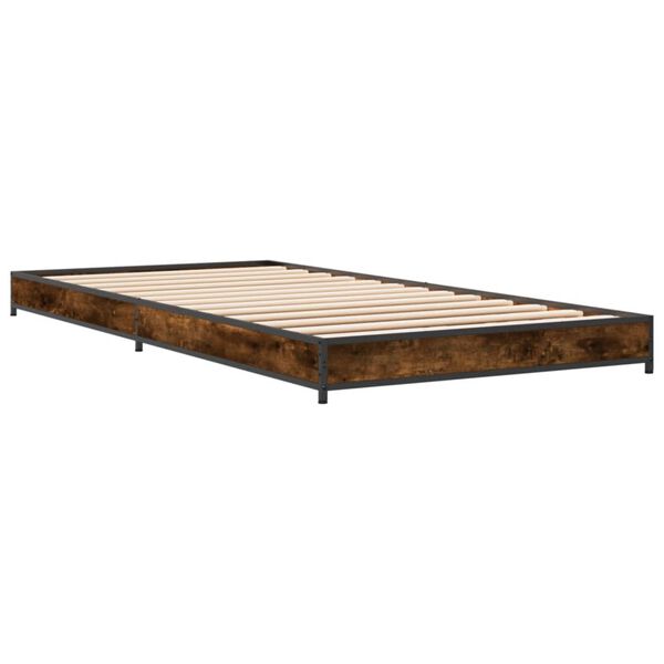 vidaXL Bed Frame Smoked Oak Engineered Wood, Steel Small Single Durable