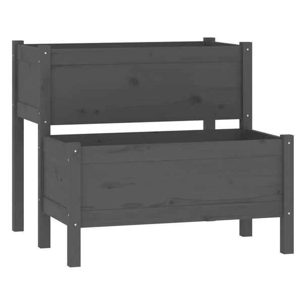 vidaXL Planter Grey Solid Pine Wood Medium Planters Planter Square