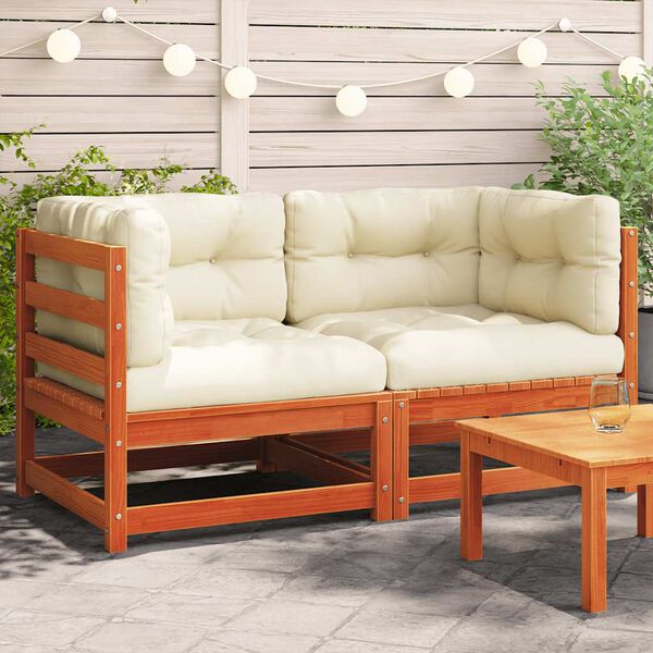 vidaXL Garden Sofa Wax brown Solid pine wood 27.6 x 27.6 x 26.4 in