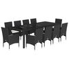 vidaXL 11 Piece Patio Dining Set with Cushions Black Poly Rattan and Glass