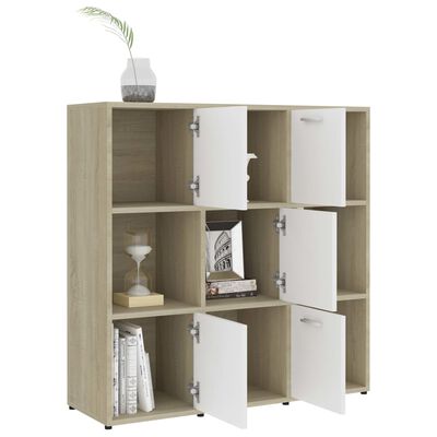vidaXL Book Cabinet White and Sonoma Oak 35.4"x11.8"x35.4" Engineered Wood