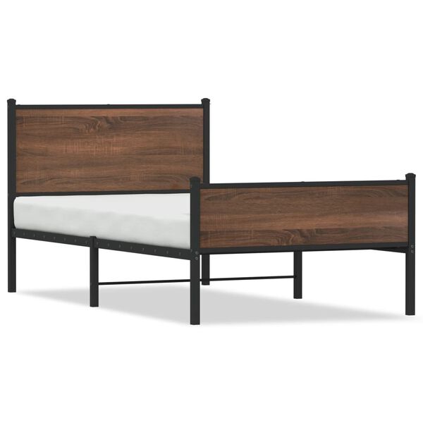 vidaXL Bed Frame Brown Oak Steel, Engineered Wood Twin Bed Frame