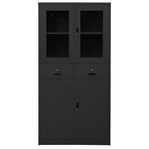 vidaXL Office Cabinet Anthracite Steel and tempered glass Large