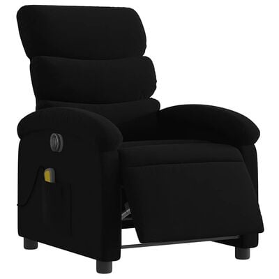 Black upholstered recliner, side pocket visible