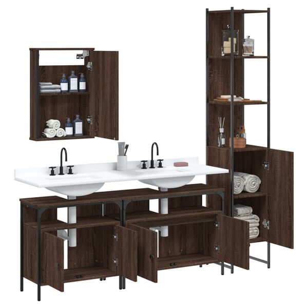 vidaXL Bathroom Furniture Set Brown Oak Engineered wood, Powder-coated Steel