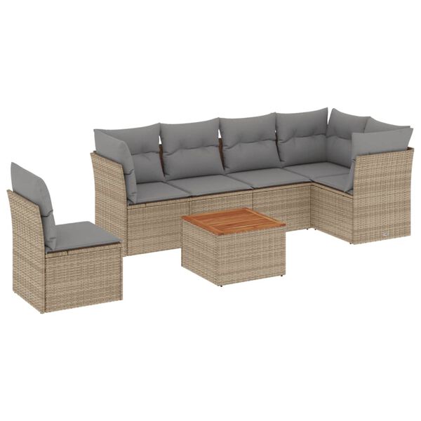 vidaXL Garden Sofa Set Beige PE rattan, Powder-coated steel, Acacia wood