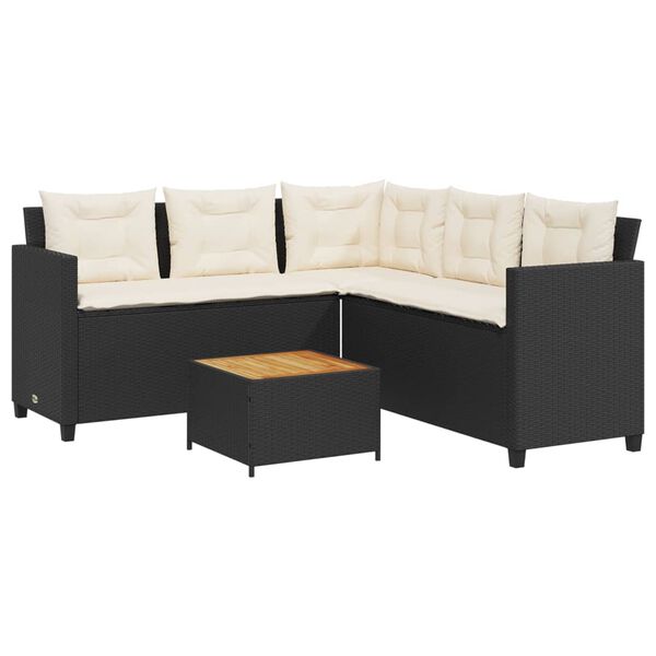 vidaXL Garden Sofa Black PE rattan, powder-coated steel, solid acacia wood