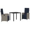 vidaXL Garden Dining Set with Cushion 3 pcs Grey Poly Rattan