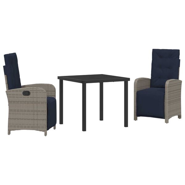 vidaXL Garden Dining Set with Cushion 3 pcs Grey Poly Rattan