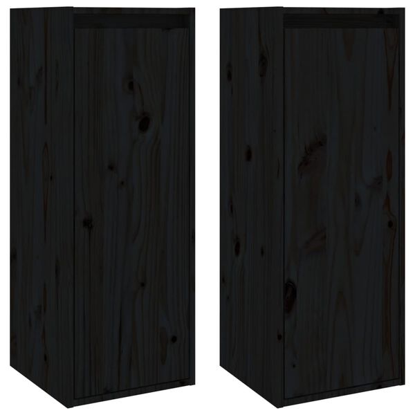 vidaXL Wall Cabinet Set of 2 Black Solid pine wood Medium Wall Cabinet