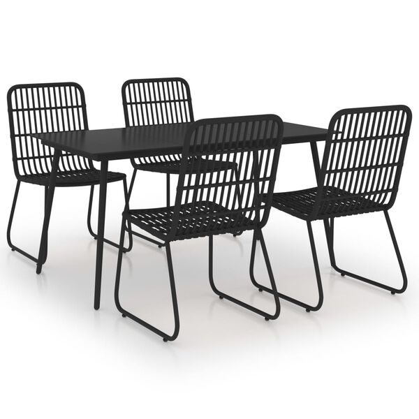 vidaXL Dining Set Black Poly rattan Large Stackable Outdoor Dining Set