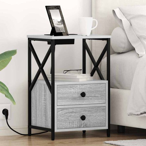 vidaXL Bedside Cabinet Grey Sonoma 15.75 x 12.20 x 23.62 in
