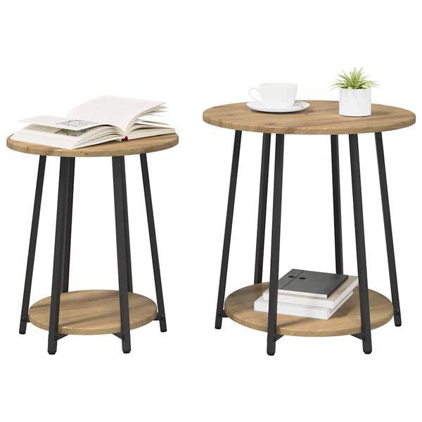 vidaXL Side Table Set 2 pcs Artisan Oak and Black 50 x 50 x 51 cm