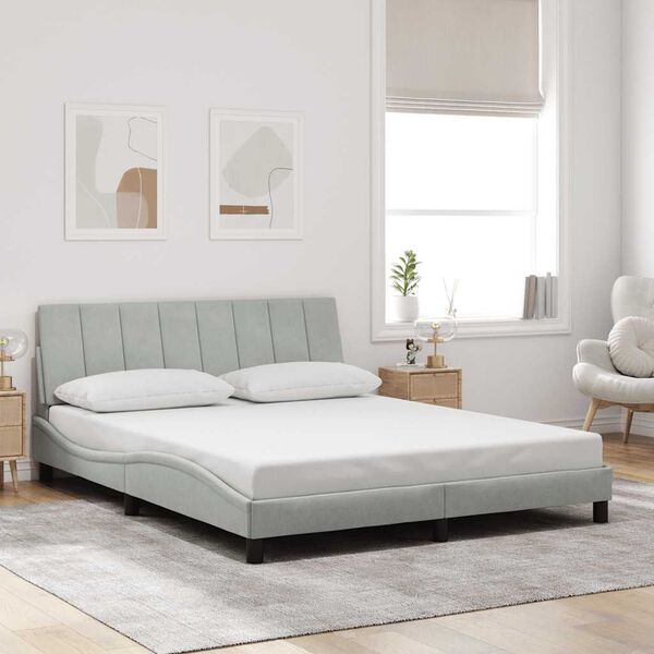 vidaXL Bed Frame without Mattress "Hanko" Light Gray 59.8"x79.9" Velvet