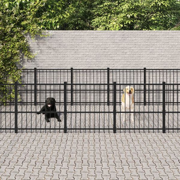 vidaXL Dog Kennel Black Powder-coated Steel 151.7 sq ft Dog Kennel