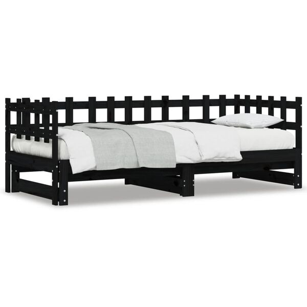 vidaXL Day Bed Black Solid pine wood Standard double Expandable