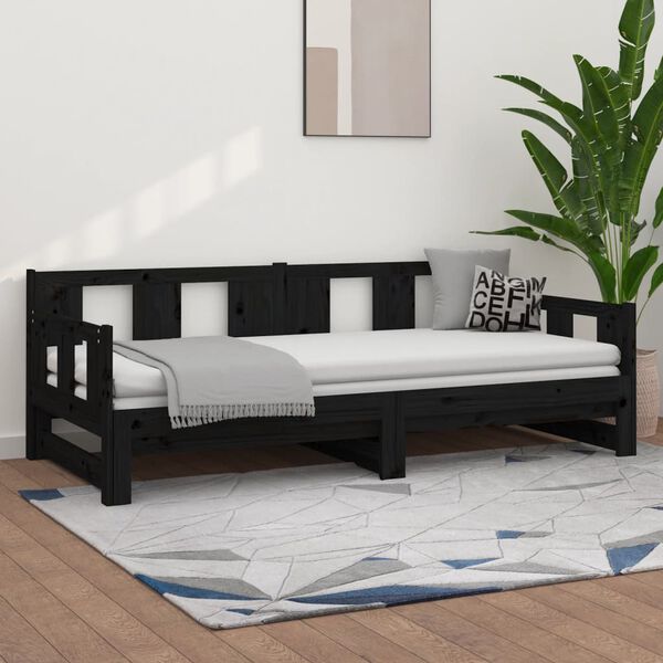 vidaXL Pull-out Day Bed Black Solid pine wood Medium