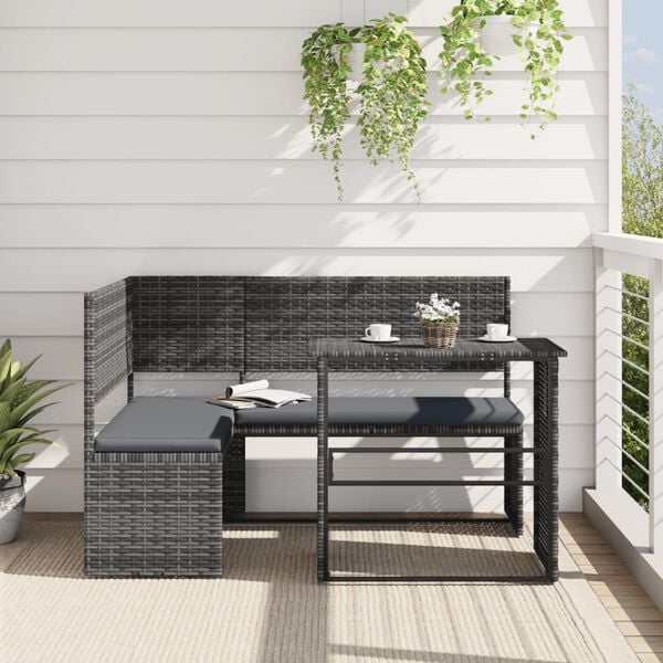 vidaXL Garden Sofa Grey PE Rattan, Powder-Coated Steel L-Shaped Foldable