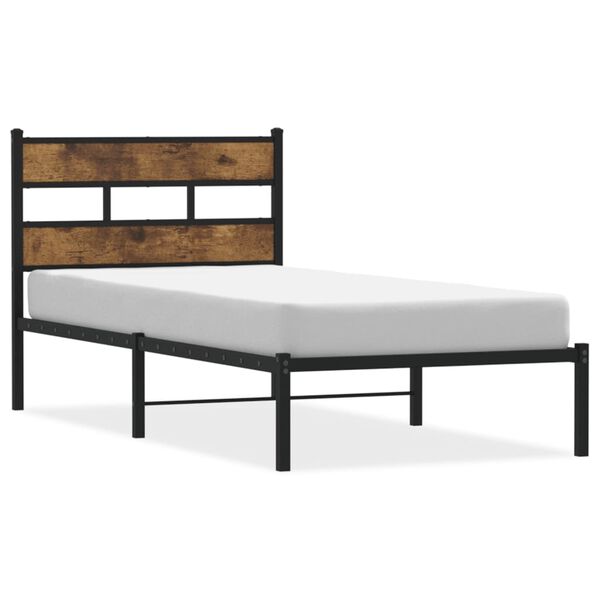 vidaXL Bed Frame Black, Smoked Oak Iron, Engineered Wood Twin Bed Frame