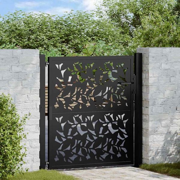 vidaXL Garden Gate Black 39.4x39.4" Steel Leaf Design