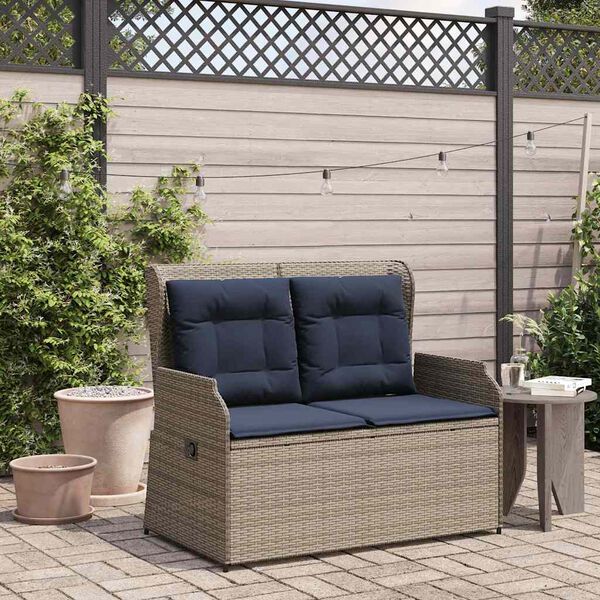 vidaXL Garden Bench with Cushion Gray Poly rattan