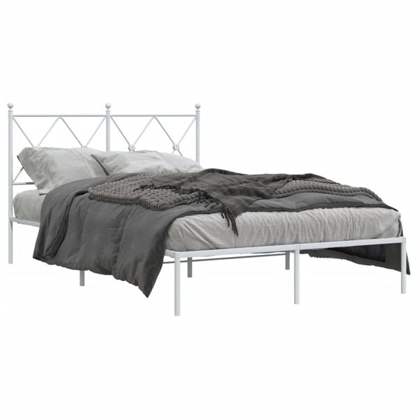 vidaXL Bed Frame White Powder-Coated Steel Small Double Bed Frame