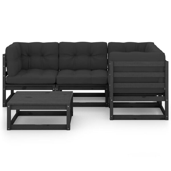 vidaXL Garden Lounge Set Black Solid pinewood, fabric (100% polyester)