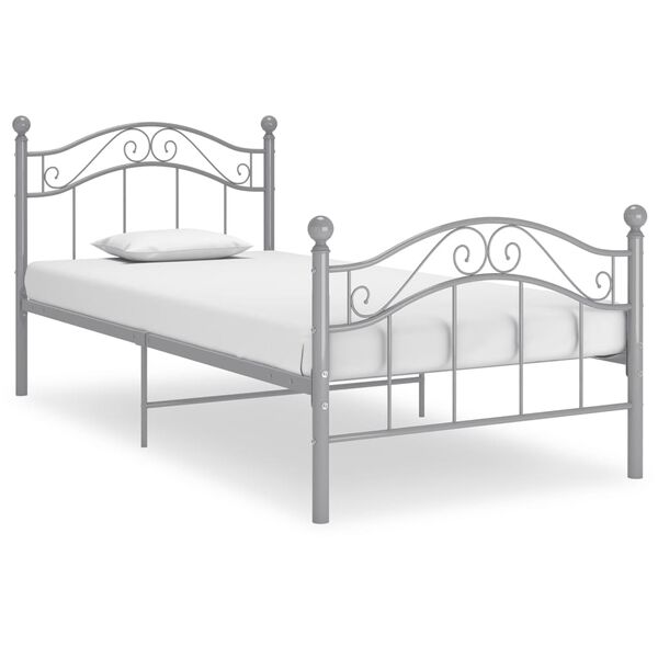 vidaXL Bed Frame Gray Powder-coated metal Twin Durable Twin Bed Frame