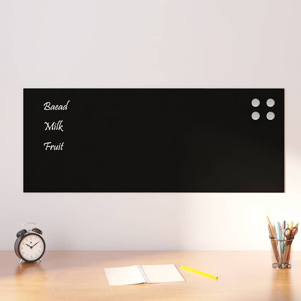 vidaXL Wall-mounted Magnetic Board Black 39.4"x15.7" Tempered Glass