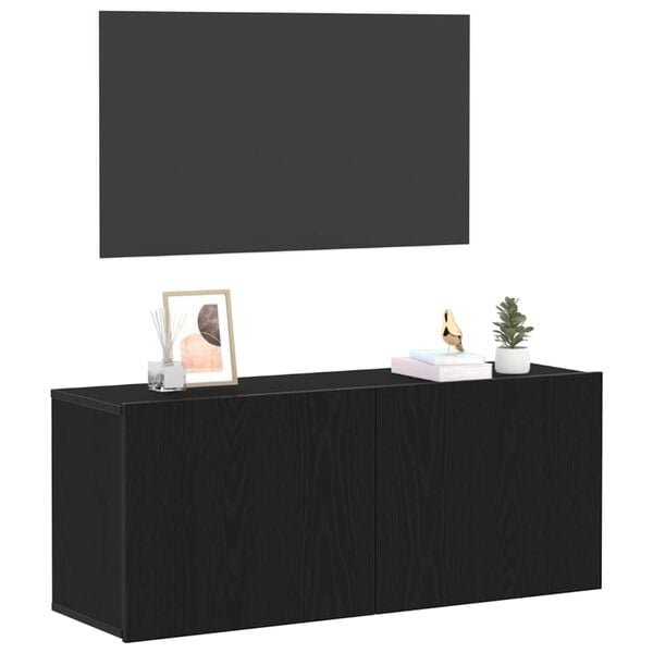 vidaXL TV Cabinet Set Wall-mounted Black Oak 39.37 x 11.81 x 16.14 in