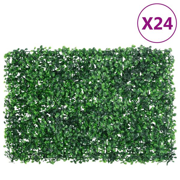 vidaXL Artificial Shrub Leaf Fence Set of 24 Green PE (Polyethylene)