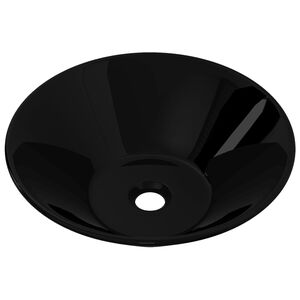 vidaXL Ceramic Bathroom Sink Basin Black Round