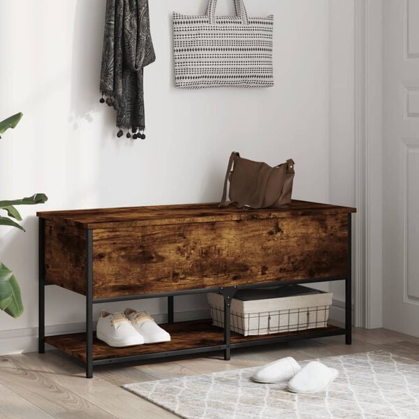 vidaXL Storage Bench Smoked Oak Engineered wood Medium Adjustable Feet