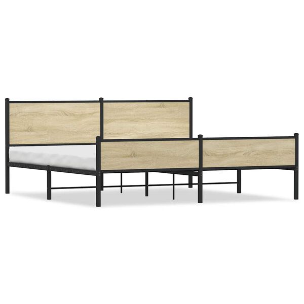 vidaXL Bed Frame Sonoma oak Steel, Engineered wood