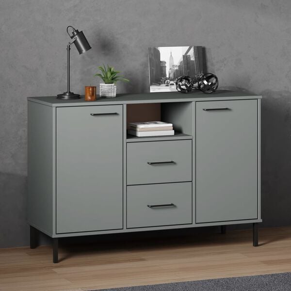 vidaXL Sideboard Grey Solid pine wood, metal Medium Sideboard