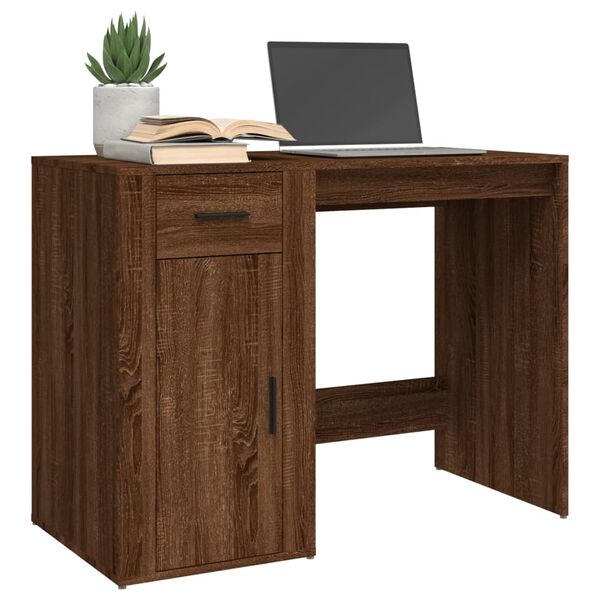 vidaXL Desk Brown Oak Engineered Wood Medium Computer Desk Rectangular