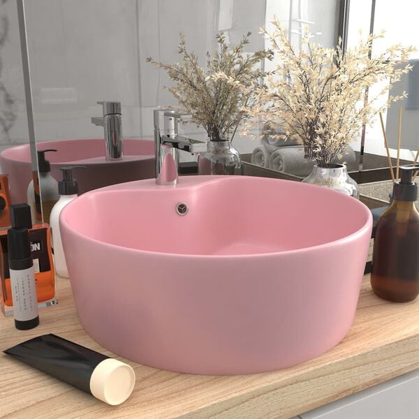 vidaXL Luxury Wash Basin with Overflow Matt Pink 14.2x5.1" Ceramic