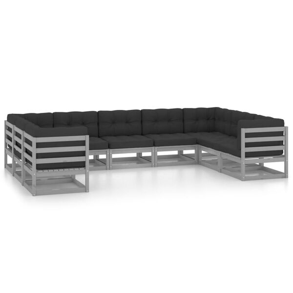 vidaXL Garden Lounge Set Grey, Anthracite Solid Pinewood, 100% Polyester